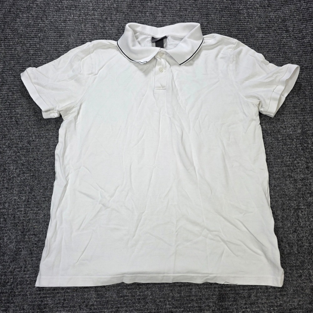 H&M Slim Fit White Cotton Pique Polo Shirt Men's Size L White Tipped Collar